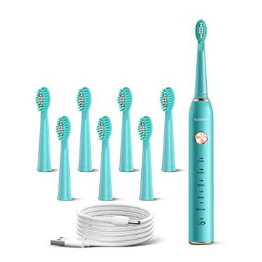 Imagem de Blenpapa Escova de dentes elétrica sônica recarregável por USB para adultos, motorizada, dupont, macia, 2 minutos, temporizador de 5 modos, clareamento dos dentes, verde
