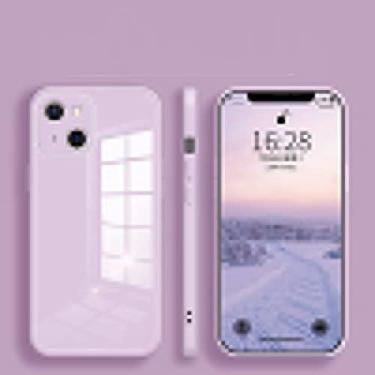 Imagem de Capa de telefone quadrada de vidro temperado para iphone 13 11 12 pro max mini xs xr x 7 8 plus se 2020 capa traseira dura de silicone, grama roxa, para iphone 12 6.1