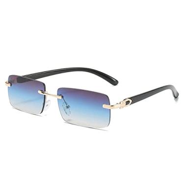 Imagem de Óculos de sol retangulares da moda femininos vintage sem aro lente gradiente oceano tons de óculos uv400 masculino designer óculos de sol, cinza azul, como a imagem