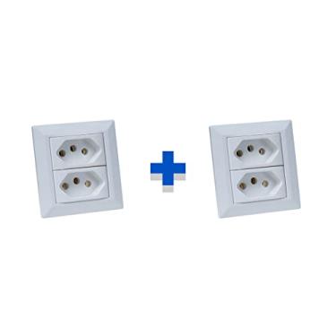 Imagem de Kit Espelho Duplo Chanfrado com 2 Tomadas 10A Cada Branco