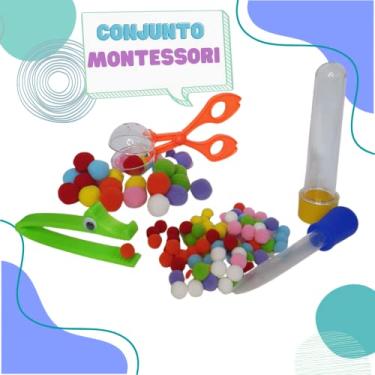 Imagem de Kit Montessori Tesoura Bola Pinça Jacaré Conta Gotas Pompom