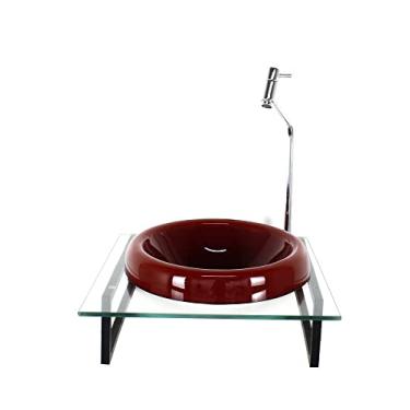 Imagem de GABINETE COM CUBA DE VIDRO CHAPEU 10MM VERMELHO CEREJA COM TAMPO 40CM INCOLOR