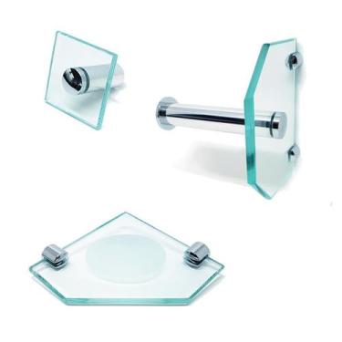 Imagem de Kit De Acessórios P/ Banheiro 3 Pçs Em Vidro Incolor H602 - Mons Shop
