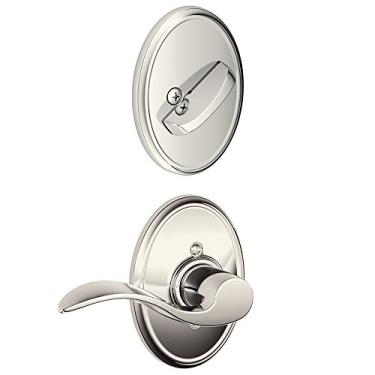 Imagem de Schlage Fechadura interior de cilindro único F59 ACC 618 WKF RH alavanca de destaque para mão direita com acabamento Wakefield, latão acetinado (apenas metade interior)