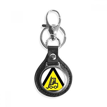 Imagem de Símbolo de aviso amarelo preto empilhadeiras triângulo couro metal chaveiro chaveiro carro presente, Multicor