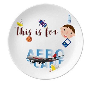 Imagem de Prato de porcelana de transporte de aeronaves para jantar redondo menino homem