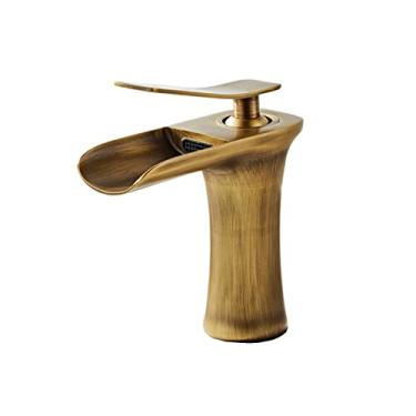 Imagem de LIDON Torneira da pia do banheiro Torneiras do banheiro Manípulo único um furo Torneira do banheiro Torneira da vaidade do banheiro Torneiras do banheiro para pia 1 furo para exterior, ouro A (cor: antigo A)