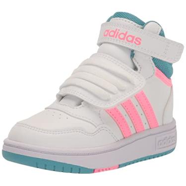 Imagem de adidas Tênis de basquete unissex infantil 3.0 Mid, Branco/Rosa feixe/Azul pré-amado, 5.5 Infant