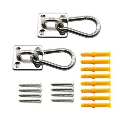 Imagem de Lind Kitchen — Conjunto de acessórios para pendurar na parede e no teto 304 de aço inoxidável com suporte redondo pesado e gancho para os olhos + gancho de encaixe para yoga e cadeiras de rede, M8 Square Pad