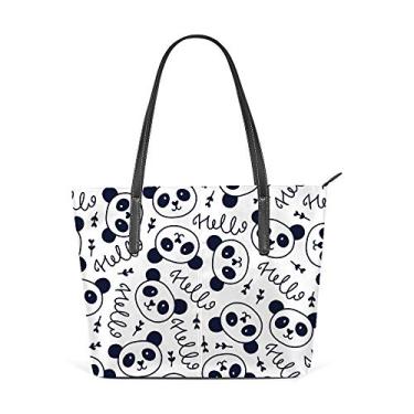Imagem de Bolsa de ombro para mulheres, sacola de couro, bolsa de compras grande, para trabalho, panda fofa, sem costura, bolsa casual