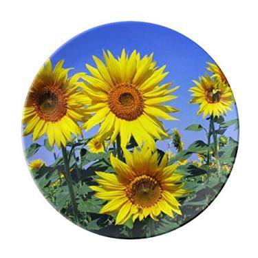 Imagem de Sunshine Flowers Girassóis Azul Prato Decorativo de Porcelana Salver Prato de Jantar