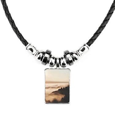Imagem de DIYthinker Sunrise Sunrise Sunset Mountain Fog Landscape Sky Necklace Jewelry Torque Leather Rope Pendant