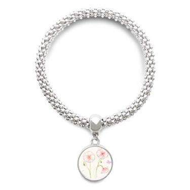 Imagem de DIYthinker Pulseira de prata com pingente de flores com pintura branca e pingente de corrente ajustável
