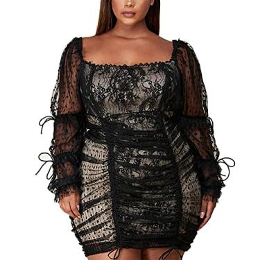 Imagem de Vestido vintage floral de renda para coquetel, manga 2/3, retrô, vintage, vestido lápis para festa, casamento, convidado, vestido casual, preto, 4GG (Busto 130 cm)