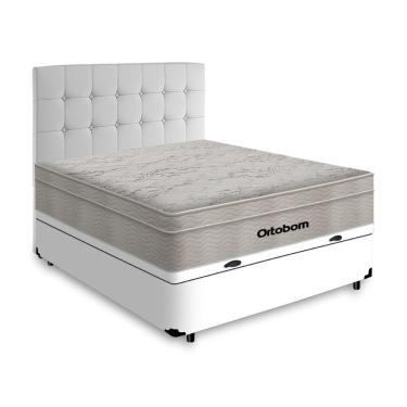 Imagem de Box Baú + Cabeceira Cassis e Colchão Casal- Ortobom- AirTech SpringPocket- 138x188x67cm Branco