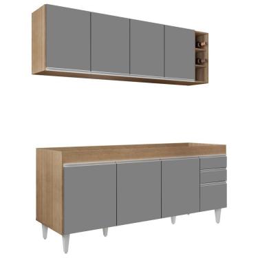 Imagem de Armário Nevada E Balcão Para Pia 180cm Dallas Castanho/cinza - Lumil