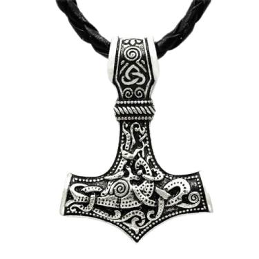 Imagem de (Thor's Hammer) - URDEAR Norse Viking Necklace Thor's Hammer Pendant Necklace Nordic Viking Runes Amulet Pendant Necklace Jewellery Gifts for Men Women