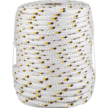 Imagem de Vonder, Corda Multifilamento Trançada 12,0 Mm X 50 M, Branca Com Detalhes Em Preto E Amarelo.