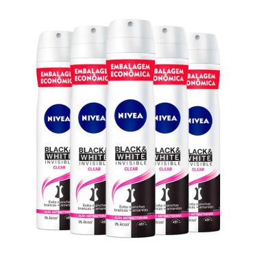 Imagem de Kit Desodorante Aerosol Nívea Black & White Feminino 200ml - 5 unidades
