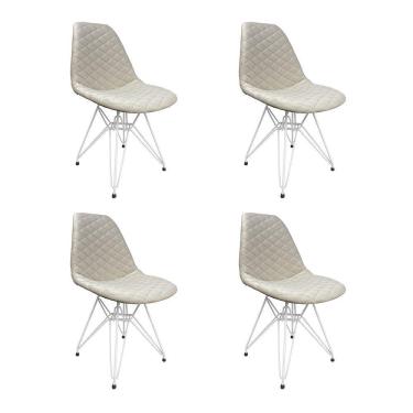 Imagem de Kit 4 Cadeiras Jantar Estofadas Nude Eiffel Eames Base Ferro Branco - Cor: Nude