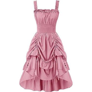 Imagem de Vestido gótico feminino cor sólida design alto baixo vestido cottagecore vestidos de manga longa para mulheres casual, rosa, 3G