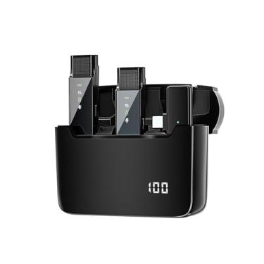 Imagem de Mini microfone de lapela sem fio 2 unidades para celular Microfone de lapela omnidirecional 360 ° com redução de ruído de tela compatível com tablet smartphone Android tipo C para YouTube Facebook L