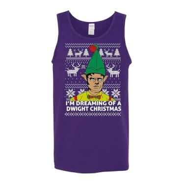 Imagem de wild custom apparel Camiseta regata masculina I'm Dreaming of a Dwight Ugly Christmas, Roxa, M