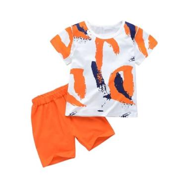 Imagem de Floerns Conjunto de 2 peças de camiseta com estampa gráfica e shorts de cintura elástica para meninos, Laranja e branco, 1 Anos
