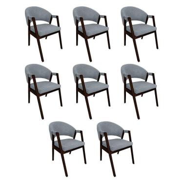Imagem de Kit 8 Cadeiras De Jantar Madeira Maciça Castanho Premium Helen Linho Cinza - Cor: Cinza