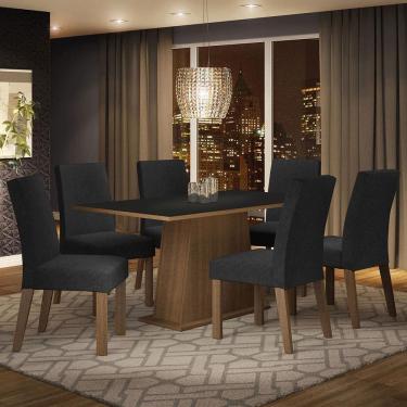 Imagem de Conjunto Sala de Jantar Mesa Tampo de Madeira  6 Cadeiras Rustic/Preto/Oxford Luciana Madesa