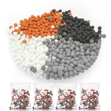 Imagem de Cobbe 4 pacotes de contas de chuveiro de substituição, contas de pedra de filtro de chuveiro de 180 g, bolas de pedra mineral para filtragem de água, para chuveiro filtrado (laranja cinza branco)