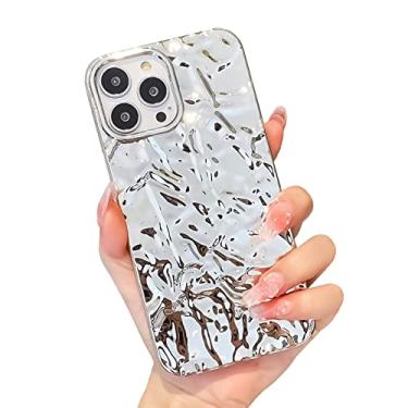 Imagem de Capa para iPhone 12 Pro Max, capa de telefone plissada de alumínio de luxo para mulheres, galvanizada, de silicone, brilhante, protetora, fina, de TPU macio, 16,7 cm (prata brilhante-iPhone 12 Pro Max)
