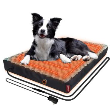 Imagem de HyphessAda Cama de cachorro aquecida atualizada com área de aquecimento ampliada, cama ortopédica para cães de 12 V com tensão segura para artrite com espuma de memória, cama aquecida para animais de estimação com capa impermeável para cães médios, grandes, GG (médio)