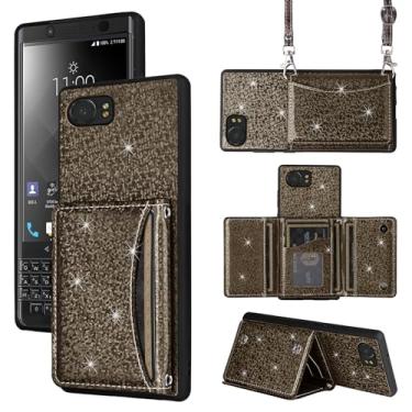 Imagem de Furiet Capa carteira para BlackBerry KEYone com alça de ombro, 6 compartimentos para cartões, fina e fina, suporte para cartão de crédito, capa para celular com glitter brilhante para KEY1 Key 1 One