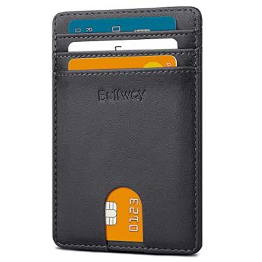 Imagem de Carteira fina de couro para cartões minimalistas da Buffway para homens e mulheres, Boston Black, One Size