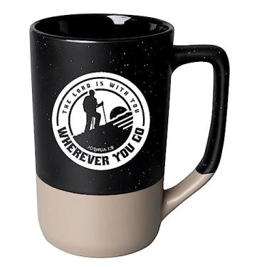 Imagem de Dexsa Caneca de café de designer de cerâmica | The Lord is with you where you go Joshua 1:9 | 473 ml | Corpo salpicado fosco, interior brilhante | Seguro para lava-louças e micro-ondas | Café, chá,
