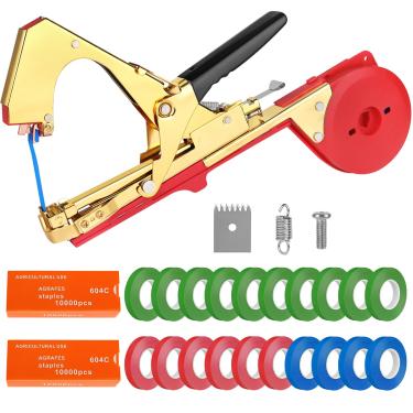 Imagem de EBANKU Máquina de amarrar plantas, alicate de encadernação para plantas, ferramenta de fita para amarrar videira de forma rápida e fácil, pistola de atadura de plantas com fitas e grampos para