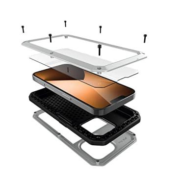 Imagem de Capa para iPhone 14 Pro, capa protetora de corpo inteiro Marrkey 360 resistente à prova de choque [armadura resistente] capa de metal de liga de alumínio com protetor de tela integrado de silicone para Apple iPhone 14 Pro 6,1 polegadas - prata
