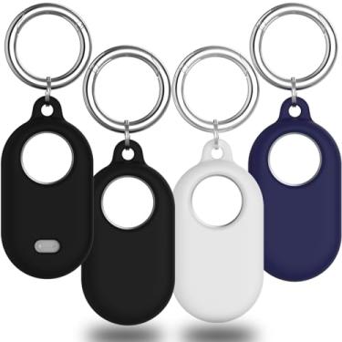 Imagem de Tyanuzz Capa Smart Tag 2 compatível com Samsung Smarttag2, pacote com 4 capas protetoras de silicone para Samsung Galaxy Smart Tag 2 com chaveiro, suporte antiperda para rastreador GPS para chaves,