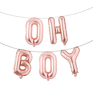 Imagem de Balões Oh Boy de 40,6 cm, banners com letras de alfabeto, decoração de balão com corda para chá de bebê, festa de aniversário, festa de revelação de gênero (OH BOY ouro rosa)