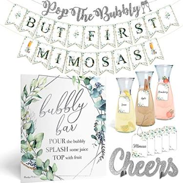 Imagem de Kit de bar Mimosa | Decorações de Festa de Inverno País das Maravilhas de Inverno, Decorações de Chá de Bebê para Meninos, Decorações de Festa Azul e Prata, Placa de Decoração de Brunch Twinkle Little Star (Marinho)