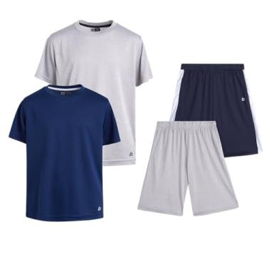 Imagem de RBX Conjunto de shorts ativos para meninos – Camiseta Dry Fit e shorts de ginástica de malha de desempenho – Conjunto de roupa atlética para meninos (8-20), Azul rápido/cinza, 10-12