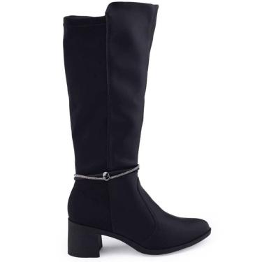 Imagem de Bota Feminina Cano Alto Maleável Salto Bloco Médio Com Strass Dakota G9622