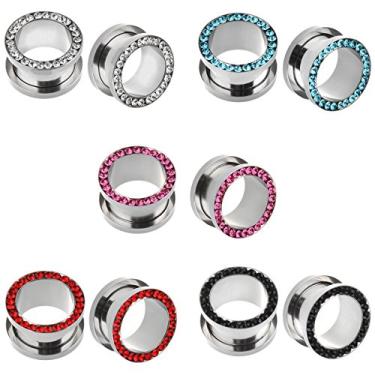 Imagem de IPINK - 10 peças de alargador de alargador de orelha de aço inoxidável tipo túnel de carne, multicores 8g-9/40.6 cm, Strass, Zircônia cúbica