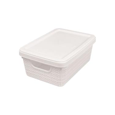 Imagem de Cesto Organizador com Tampa Juta Plástico Branco Pequeno 1,8 Litros - Jaguar