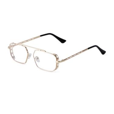 Imagem de JRLLFD Óculos de sol vintage retangular steam punk, óculos de sol retrô com lente vermelha, masculino, c7, tamanho único