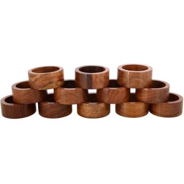 Imagem de Ajuny Conjunto de 12 anéis de guardanapo de madeira, feitos à mão, decorativos, elegantes, lisos, porta-guardanapos redondos de 3,8 cm para mesa, jantares, ocasiões especiais, presente de decoração de