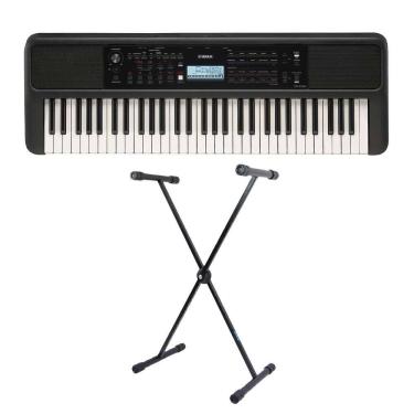 Imagem de Teclado Yamaha PSR-E383 Preto Arranjador 61 Teclas + Suporte em X