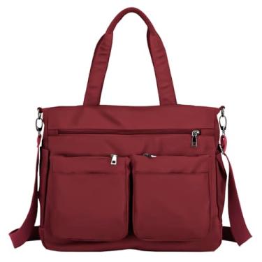 Imagem de Bolsa Feminina Alça De Ombro Sacola Grande Moderna Com Ziper Para Faculdade Trabalho Passeio (VERMELHO)