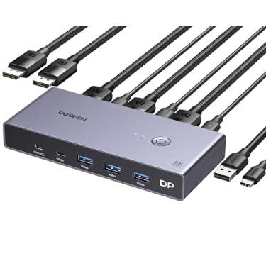 Imagem de UGREEN Switch KVM Displayport 8K DP 1.4 com 4 portas USB 3.0 (3 USB-A + 1 USB-C) Suporte 8K @ 60 Hz 4K @ 240 Hz Compartilhe 1 monitor, teclado, mouse, impressora de disco rígido USB C, com 2